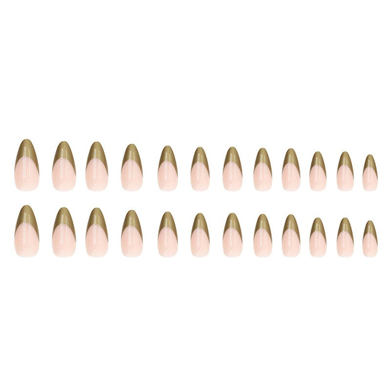 Simple pearlescent gold French almond nail wear nails special nail pieces wholesale finished wind fake nails - Fashionner
