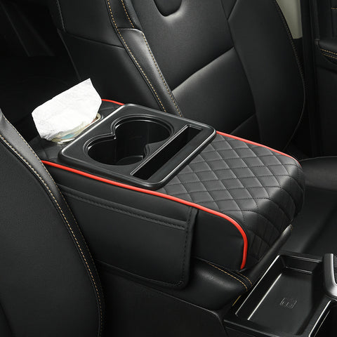 Car Armrest Pad Multi-Functional Cup Holder Car Tissue Box Automotive Interior Leather Armrest Riser Pad