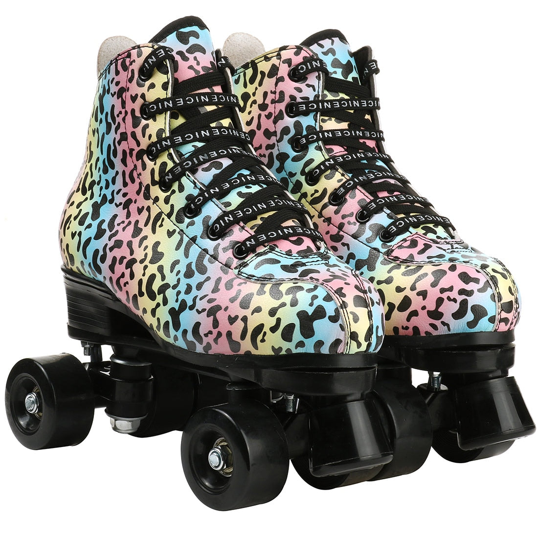 Outdoor Quad Roller Skate Sneaker Skating  Blade Leopard Pattern  Breathable Abec-7 4 Wheels Shoes - Fashionner