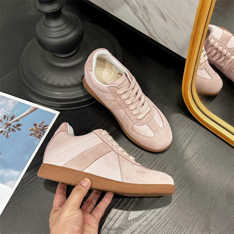 Buy Custom Logo Genuine Leather Chunky Sneakers Height Increasing Comfortable Casual Shoes Women online at Fashionner.