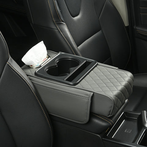 Car Armrest Pad Multi-Functional Cup Holder Car Tissue Box Automotive Interior Leather Armrest Riser Pad