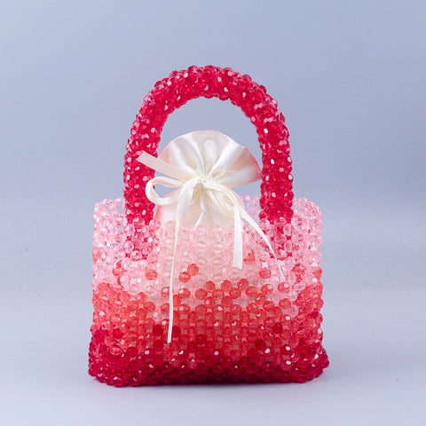 Sac à main tissé à perles fait main, sac à bandoulière carré dégradé rouge en cristal, à la mode et polyvalent pour femme