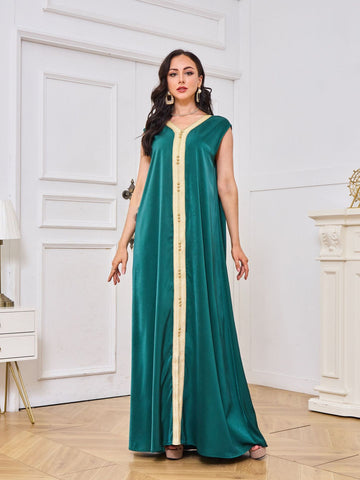 Muslim robe women's embroidered long cardigan two-piece set temperament dress - Fashionner