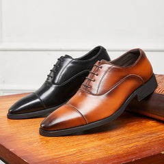 New lace-up pointed soft soled three-joint leather height-increasing Business men's Oxford Dress Shoes - Fashionner