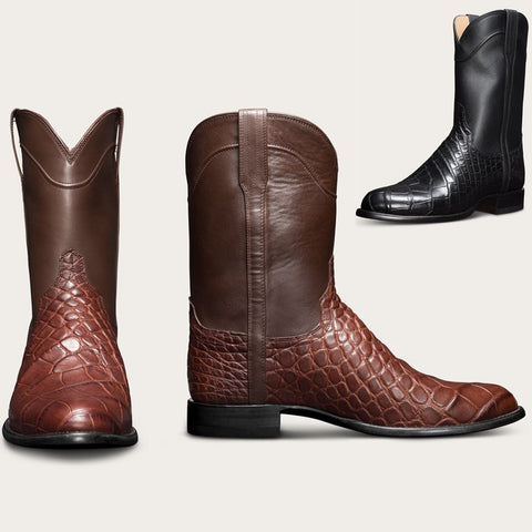 European and American Retro Men's Long Boots With Crocodile Pattern Western Denim Men's Shoes, Size 48 - Fashionner