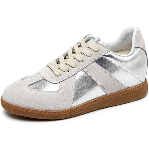 Buy Custom Logo Genuine Leather Chunky Sneakers Height Increasing Comfortable Casual Shoes Women online at Fashionner.