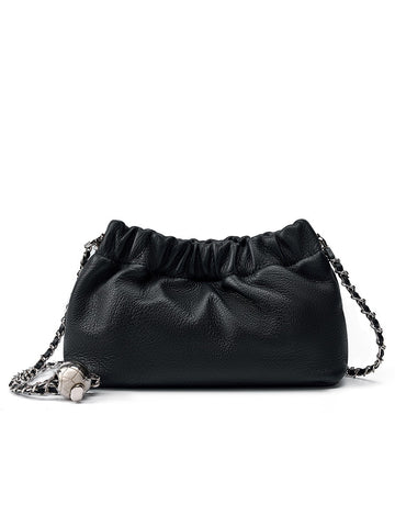 Sac plissé nuage haut de gamme pour femmes de marque populaire, sac pour femmes en cuir de vachette, sac à bandoulière, chaîne à billes dorées