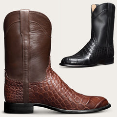 European and American Retro Men's Long Boots With Crocodile Pattern Western Denim Men's Shoes, Size 48 - Fashionner
