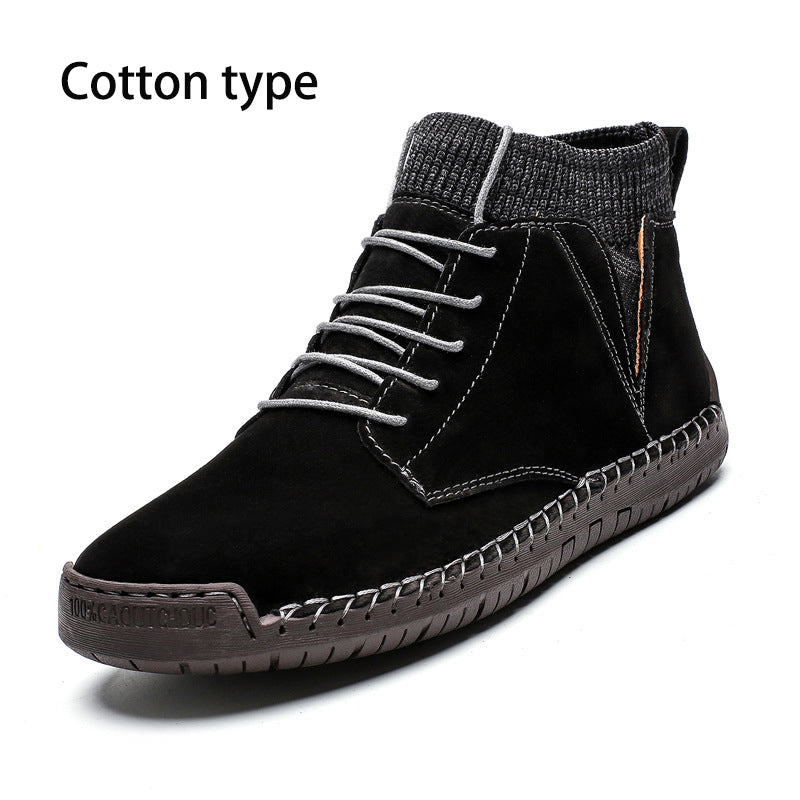 Trendy Fashion Big Yards Shoes Hand Stitching Mid-Top Men's Cotton Boots Korean Version Casual Shoes - Fashionner