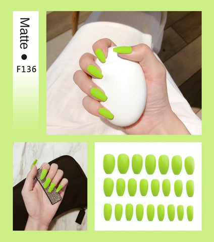 Nail Art Fake Nails Stiletto Tips Clear Press on Long False with Glue Coffin Stick Display Full Cover Artificial Designs Matte - Fashionner