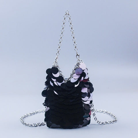Sac à main en sequins écailles de poisson en métal tissé à la main, pochette de soirée pour téléphone portable, sac à bandoulière pour femme