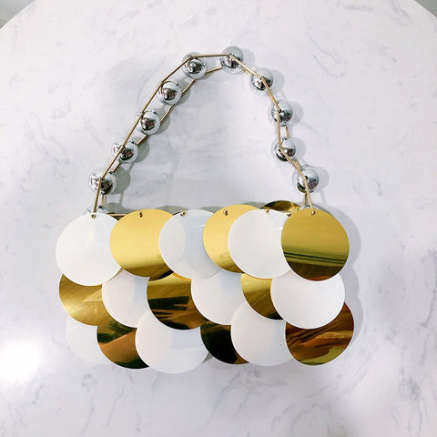 Sac à main de soirée perlé en sequins platine pour femme