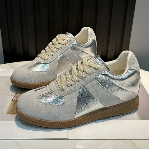 Buy Custom Logo Genuine Leather Chunky Sneakers Height Increasing Comfortable Casual Shoes Women online at Fashionner.