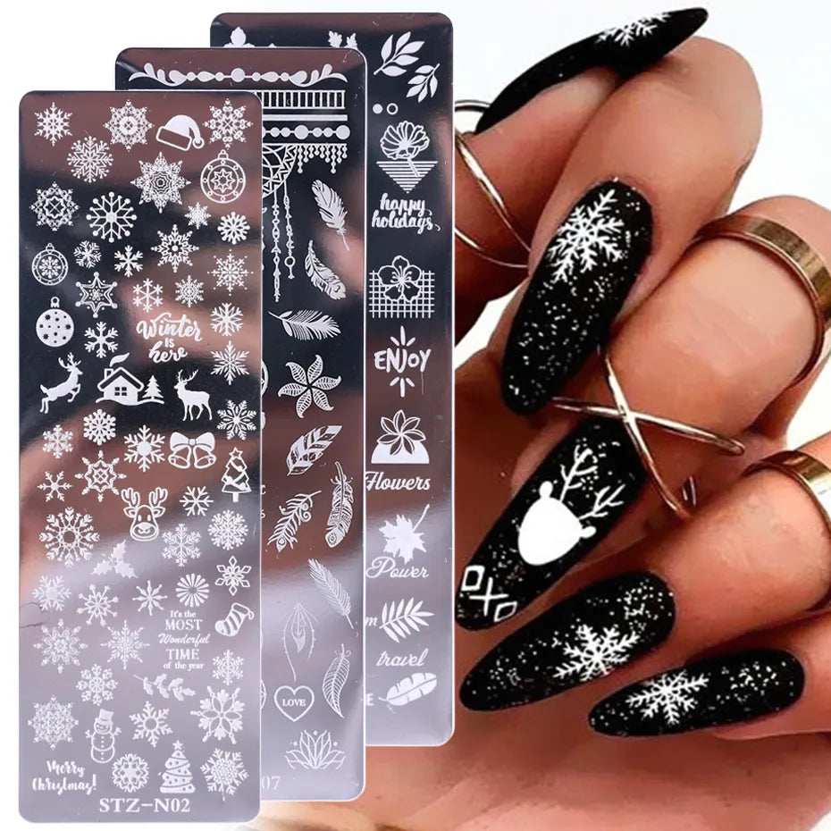 Christmas Nail Art Stamping Plate Winter Xmas Snowflake Leaf Dreamcatcher For Nail Polish Image Printing Template Tools BESTZ-N - Fashionner