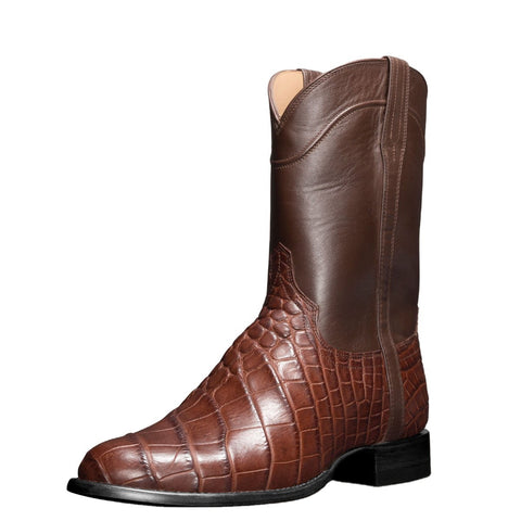 European and American Retro Men's Long Boots With Crocodile Pattern Western Denim Men's Shoes, Size 48 - Fashionner