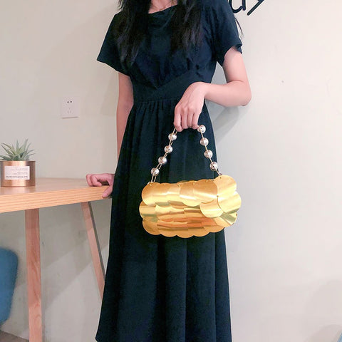 Sac à main de soirée perlé en sequins platine pour femme