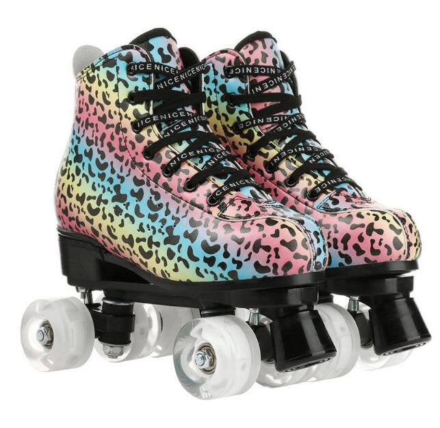 Outdoor Quad Roller Skate Sneaker Skating  Blade Leopard Pattern  Breathable Abec-7 4 Wheels Shoes - Fashionner
