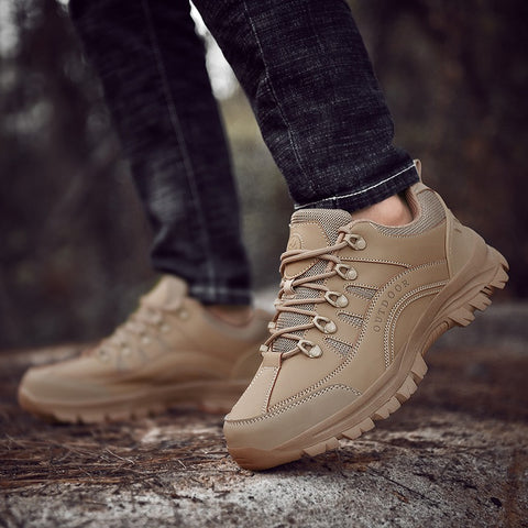 Oversized hiking shoes Men's autumn and winter outdoor sneakers leather low top hiking shoes - Fashionner