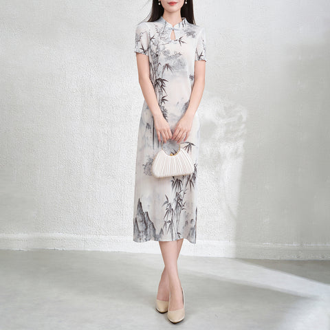 Cheongsam pleated dress long skirt