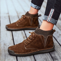 Trendy Fashion Big Yards Shoes Hand Stitching Mid-Top Men's Cotton Boots Korean Version Casual Shoes - Fashionner