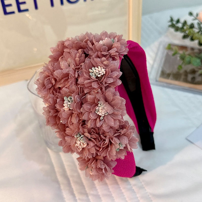 Flower series fashionable and exaggerated wide edge handmade fabric headband - Fashionner