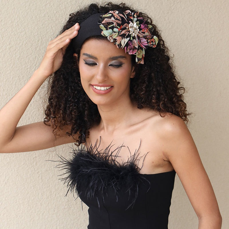 Diamond inlaid fabric flower toothed anti slip exaggerated headband - Fashionner