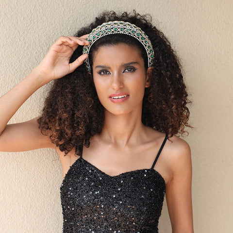 Heavy craftsmanship Baroque crystal headband with retro glass inlaid diamond hair accessories - Fashionner