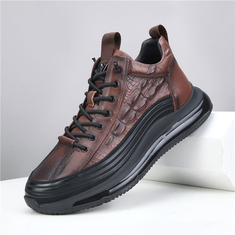 Men's Shoes Spring And Autumn New Style Thick Soled Mid Top Casual Fashion Shoes Air Cushion Soled Fish Pattern Light Sneakers - Fashionner