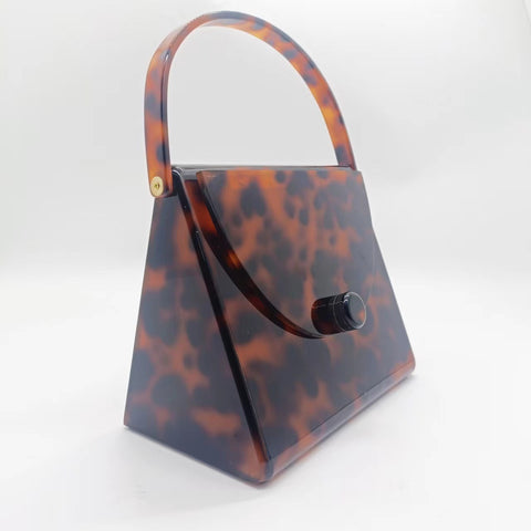Nouveau sac à main en acrylique imprimé léopard rétro nacré couleur écaille de tortue, pochette de soirée carrée simple pour femme
