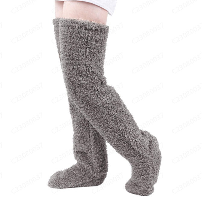 Indoor Plush Warmth Long Socks Cute Fuzzy Socks Over Knee Winter Leg Warmers Plush Sock Slippers Cozy Stocking - Fashionner