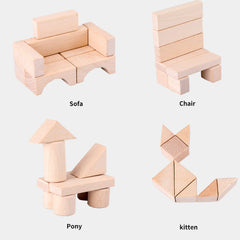 100 Blocks Made of Barrels of Beech Wood Lump Logs Baby Toys for Early Education for Children Building Block Children Puzzle Toy - Fashionner