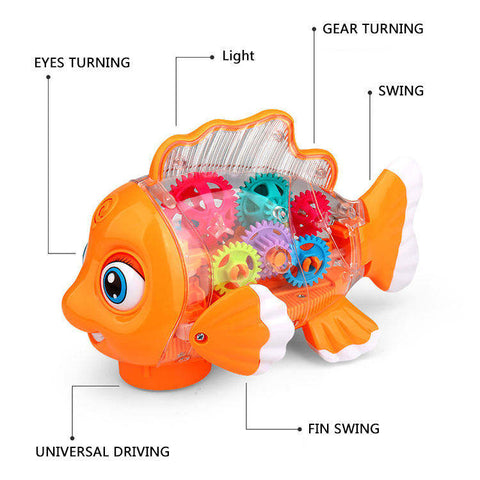 Electrical Universal Driving Walking Animal Toy Plastic Rotating Transparent Pinion Gear Fish with Dazzling Flash Light Music - Fashionner