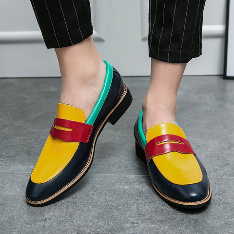 Men's Casual Large Size 48 Colorful British Leather Shoes Trendy Pointed Toe Trend Shoes - Fashionner