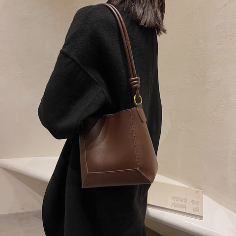 Sac à bandoulière simple grande capacité à la mode, sac seau texturé rétro, sac pour femme