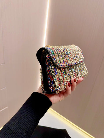 Sac à bandoulière simple et tendance pour femme, petit sac de dîner incrusté de diamants