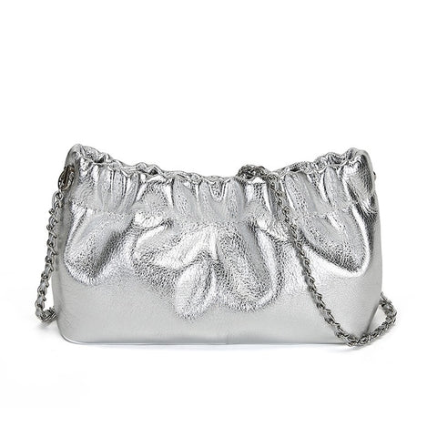 Sac plissé nuage haut de gamme pour femmes de marque populaire, sac pour femmes en cuir de vachette, sac à bandoulière, chaîne à billes dorées