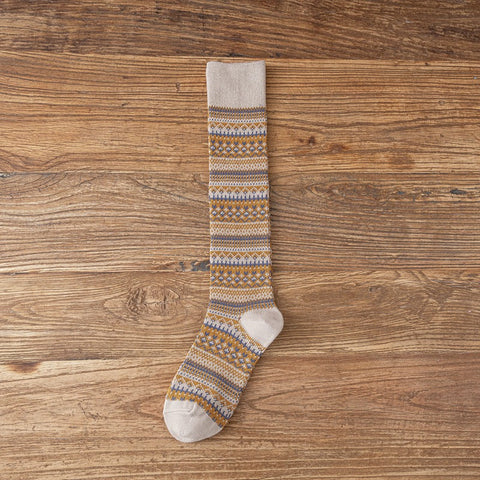 Socks Women's Middle and High Tube Calf and Knee Socks Ins Ethnic Style Net Red Style Harajuku Mori Striped Cotton Socks - Fashionner