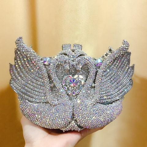 Sac de soirée serti de diamants cygne, robe de banquet, sac entièrement serti de diamants