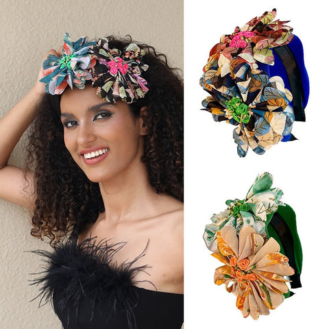 Handmade Fabric Flower Women's Wide Edge Pressed Hair Hoop - Fashionner