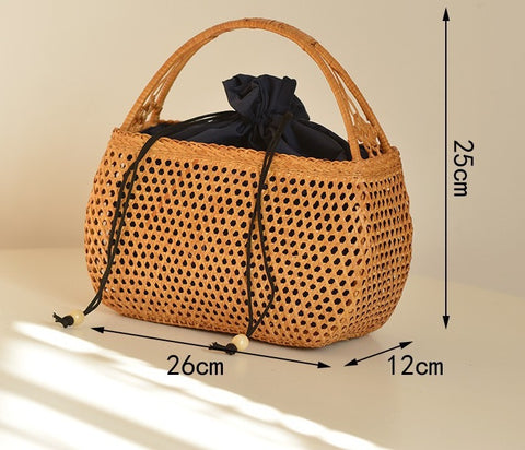 Panier pur fait à la main style nordique panier de rangement pique-nique voyage sac à main tressé en rotin pour femmes