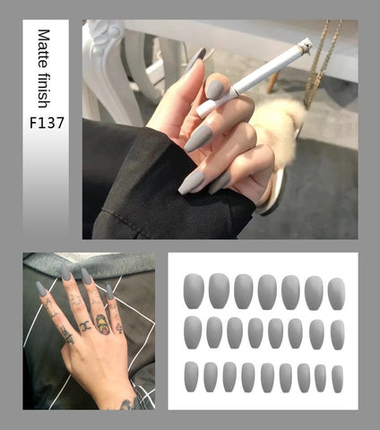 Nail Art Fake Nails Stiletto Tips Clear Press on Long False with Glue Coffin Stick Display Full Cover Artificial Designs Matte - Fashionner