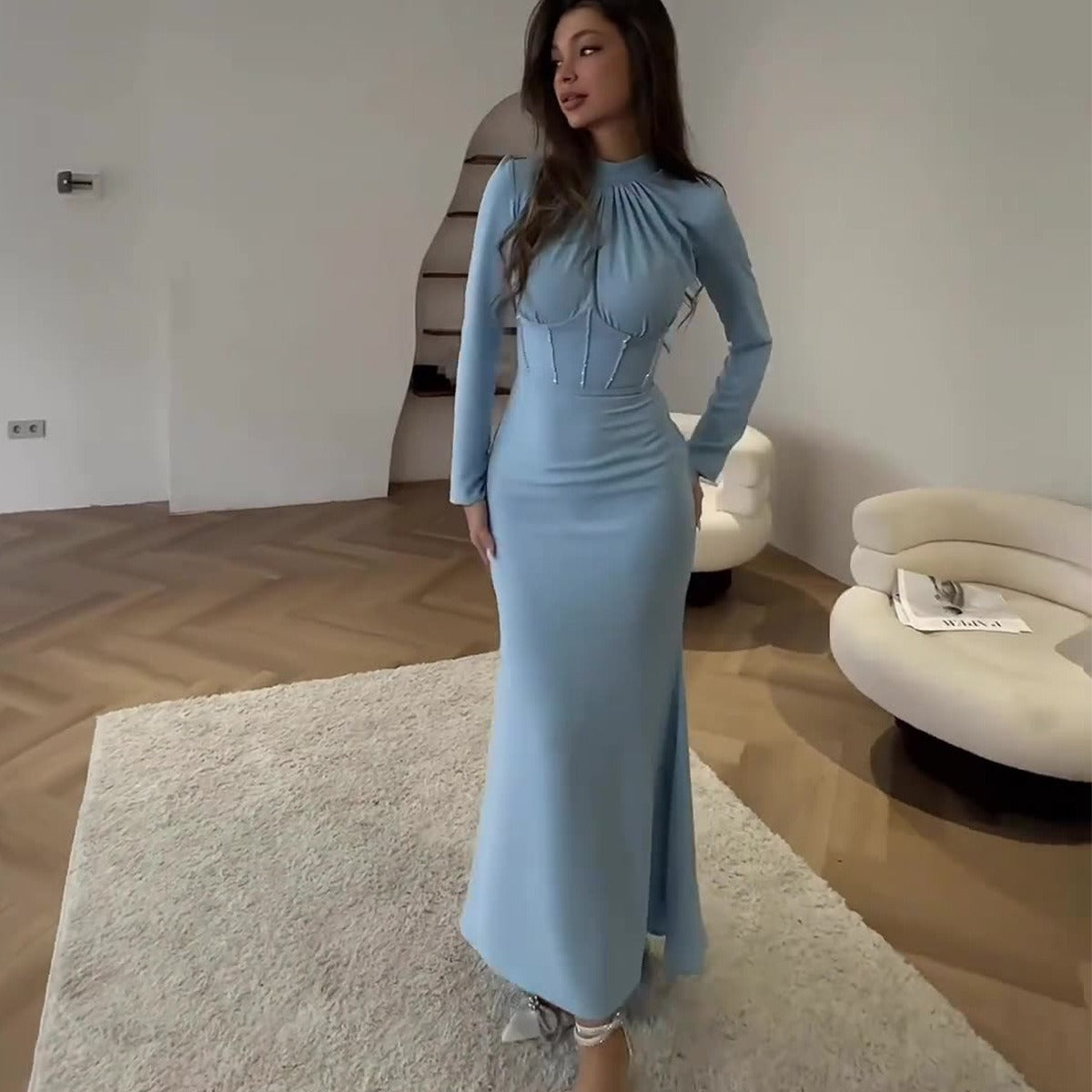 Autumn Fashion Style Long sleeved Rugged Split Irregular Long Dress Women's Dress - Fashionner