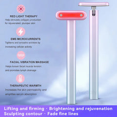 4 in 1 Facial Wand EMS Microcurrent Vibration Warm Red Light Face Lifting Machine Skin Tightening Device Neck Eye Massager Tools - Fashionner