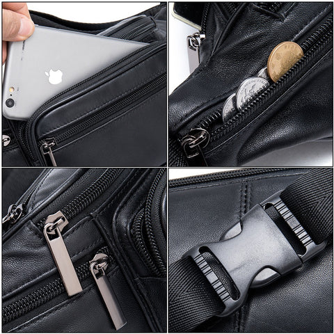 Sheepskin men's bag, sheepskin mobile phone waist bag, genuine leather crossbody bag, multifunctional sports