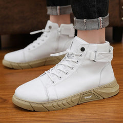 Men's shoes new autumn and winter leather plush Martin boots casual men's running high rise sports shoes - Fashionner