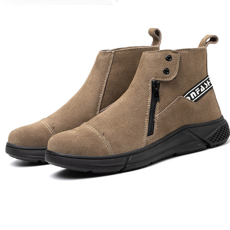 Fall Winter High-Top Men's Non-Slip Wear-Resistant Cowhide Work Shoes Anti-Smash And Anti-Piercing Safety Shoes For Welders - Fashionner
