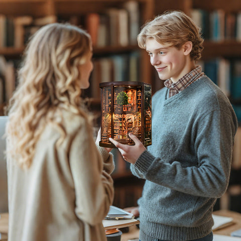 DIY Wooden Book Nook Kit - Miniature Bookend with Wisdom Rings, Home Decor Craft & Birthday Gift Idea