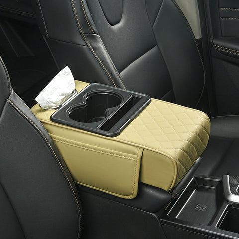 Car Armrest Pad Multi-Functional Cup Holder Car Tissue Box Automotive Interior Leather Armrest Riser Pad