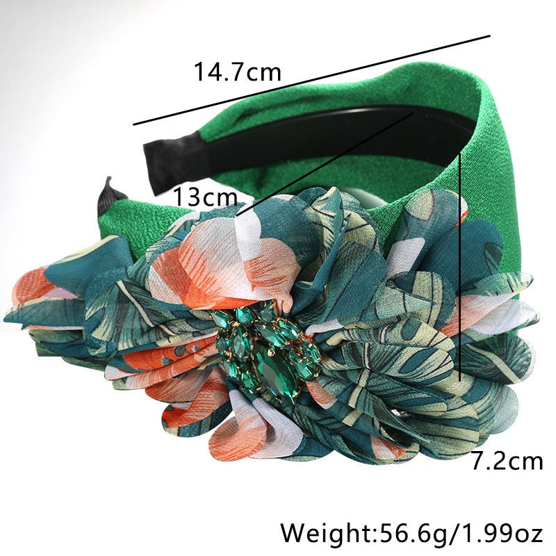 Diamond inlaid fabric flower toothed anti slip exaggerated headband - Fashionner