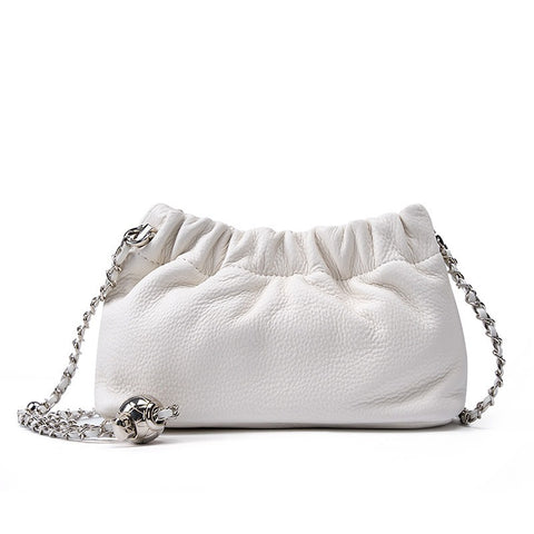 Sac plissé nuage haut de gamme pour femmes de marque populaire, sac pour femmes en cuir de vachette, sac à bandoulière, chaîne à billes dorées